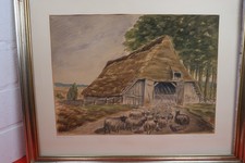 Aquarell Heide Schafstall