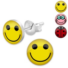 1Paar süße Kinder Ohrstecker 925 Echt silber Ohrringe Frosch Marienkäfer Lachen