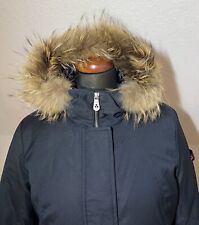PEUTEREY Damen Mantel Jacke Daunen Kapuze Echtfell dunkelblau 50 (IT) 44 (EU)