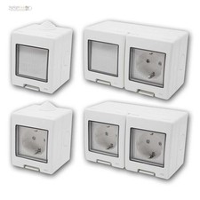 Aufputz Schalter-Serie lichtgrau IP55, Steckdosen-Programm für Außen & Innen