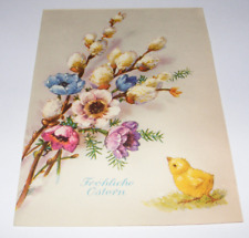 1960 Fröhliche Ostern Osterkarte Karte 3 D Effekt Küken Weidenkätzche Blumen