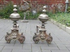 Kaminbock Kaminhund  Kaminschmuck pompös silber Kindergesicht antik Frankreich