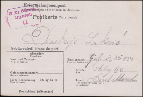 Kriegsgefangenenpost stalag - kriegsgefangenenpost, ix
