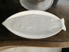 Große Fisch Servierplatte Porzellan 56 X 28 cm Fischform Weiß Teller Deko Buffet