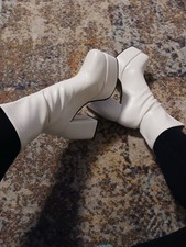 Retro Platform Boots 70er Stiefelette Plateau Slip On Unifarben Boots DE 40 