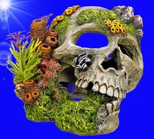 Aquarium Terrarium Deko ❤ TOTENKOPF ✚ PFLANZEN ❤ Stein Zubehör Dekoration