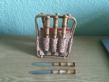Messer Vintage Retro 8 Obstmesser mit Ständer/ Serviettenhalter  mit Bambusgriff