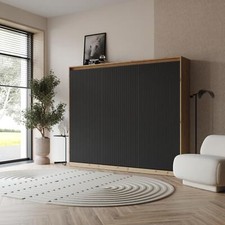 SMARTBett Schrankbett WAVES 160x200 Horizontal Front Anthrazit geriffelt