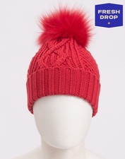 CATYA Kinder Merinowolle Beanie Mütze Größe 4 8Y Rot Bommel Made in Italy