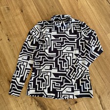 RICHARD ALLEN X H&M Rolli Shirt Pulli Damen L wollweiß schwarz Grafik Muster NEU