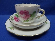 Meissen Neuer Ausschnitt rosa Rose Mokkatasse Mokka Gedeck 3 tlg.  1.Wahl