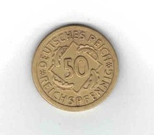 50 Reichspfennig, 1924 A, Weimar, J.318,  sehr selten, RR, ss+