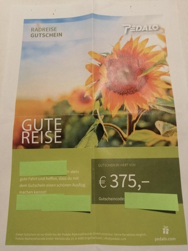 Radreisegutschein von pedalo - radreisegutschein,