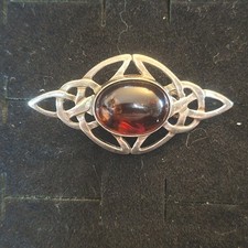 Silver 925 brooch amber colour - silver,