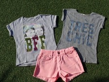 * 3tlg. Sommerset Shorts neon Pink Gr.140 * 2x T-Shirt grau Pailletten * TOP*