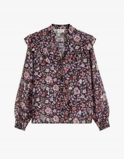 Neu Chiffonbluse Gr. 44 Ahornrot Flieder Floral Damen Langarm Bluse Tunika