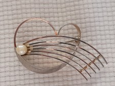 Brosche 333/8k Weißgold und Gelbgold mit Perle Herz