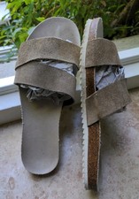 Esprit Damen flache leichte Pantoletten 38 beige Leder  