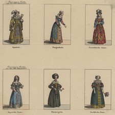 Trachten Europa Frau Frauentracht 17 Jahrhundert Orig color Kupferstich 19 Jhd