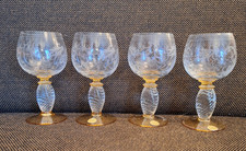 4er Set Weingläser teils getönt handgeschliffen Etikett Theresienthal Sammler