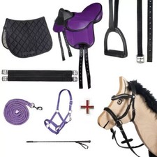 Holzpferde Sattel+Glitzer Trensen+Halfter Set+Gerte KLEINE Holzpferd bis 145cm