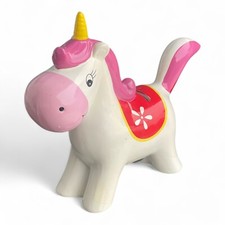 süße Spardose Einhorn Keramik pink bunt Sparschwein mit Gummistopfen m. Chip