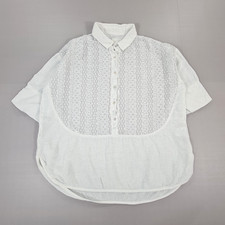 120% Lino Damen Bluse Blau 44 Pailletten Leinen Spitze Sommer Urlaub Atmungsaktiv Top