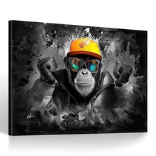 Leinwand Bild Affe mit Kappe Abstrakt Wanddeko Wandbilder Wohnzimmer 5849
