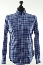 Ralph Lauren Stretch Oxford Langarm Hemd S blau kariert Button-Down Slim ÄL:64cm