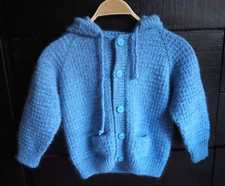 Strickjacke Kinder Baby Unisex Gr 104 - 110 hellblau Angora Baumwolle Handarbeit