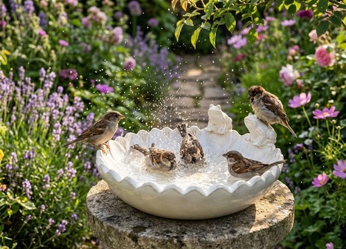 Keramik vogeltränke blüte - vogeltränke,