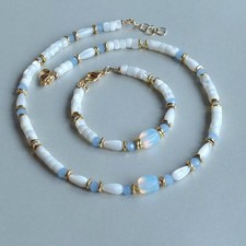 ✨balirena HALSKETTE+ARMBAND PERLMUTT  OPAL  JADE  himmelblau HÄMATIT vergoldet