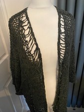 Ungewöhnliche & schrullige Barbara Speer Leinen & Seidenmix Strickjacke anthrazit Größe 2 NEU