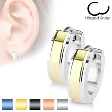 2er Set 316L Edelstahl Klapp Creolen Stufenrand blau silber rose gold schwarz