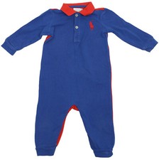 RALPH LAUREN POLO Kinder Jungen Einteiler Strampler Body Größe 9 Monate Blau Rot