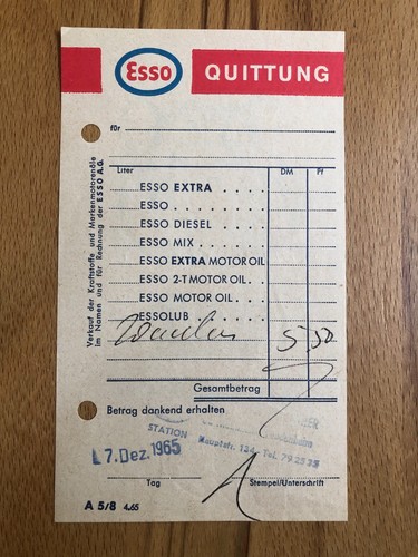Historische esso quittung - esso,