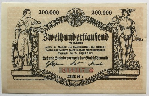 Notgeldschein chemnitz 200 - notgeldschein, chemnitz,
