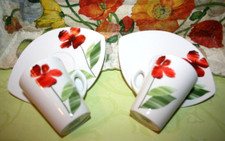 2 Espressotassen Moccatassen Schloß Amalienburg Markenporzellan Rote Blumen TOP