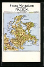 Ansichtskarte Bergen, Landkarte und Wanderkarte der Insel Rügen 1935 