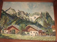 Ölbild Ölgemälde Leinwand gerahmt signiert 86x61cm Hütte Berglandschaft