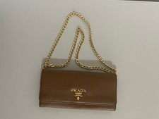 PRADA Clutch Hellbraun Goldene Kette Original Tasche Wie Neu Kaum Benutzt Italy
