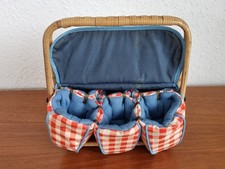 EIER KORB Warmhaltekorb Bambus Textil Kunststoff 6 Eier Vintage