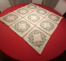 Decke Tischdecke Stickerei Handarbeit Kreustich Leinen Rosenblüte Art Deco