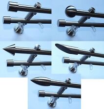 Doppelte Gardinenstange 16 mm vorne Rohr und hinten Innenlauf Edelstahl Optik  