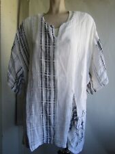 M.P. Berlin by Style Bluse, Weiß-Grau, 90% Leinen, Top, Gr. 4(54/56)