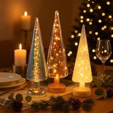 LED Glas Dekobaum Tisch-Weihnachtsbaum Batterie 12 LED modern Timer Weihnachten