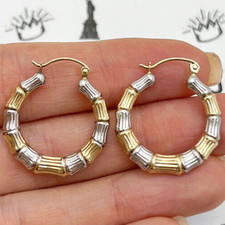 14 Karat Gold bicolor gelb weiß Bambus Creolen 20 mm