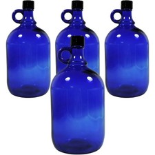 4 x Grosse Gallone Glasflasche 2 Liter Blau für Wasser Öl Wein Wasserflasche