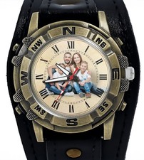 Maßgeschneiderte Biker Retro Punk Style breite Manschette Gothic personalisiertes Foto Logo Uhr UK