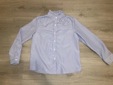 Shein Blau Weiß Gestreifte Bluse Gr. S mit Stehkragen Rüschchen